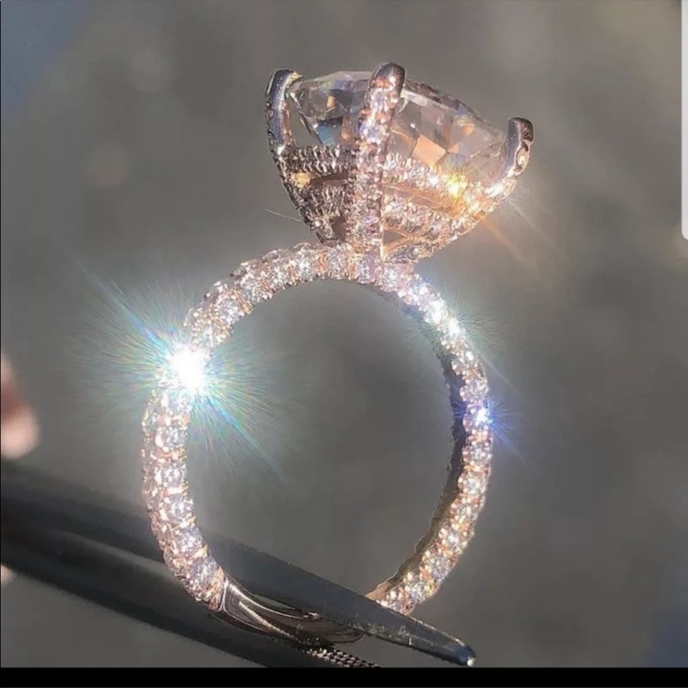 New Luxury Rose Gold Round Cut Champagne CZ Ring - Picture 2 of 3
